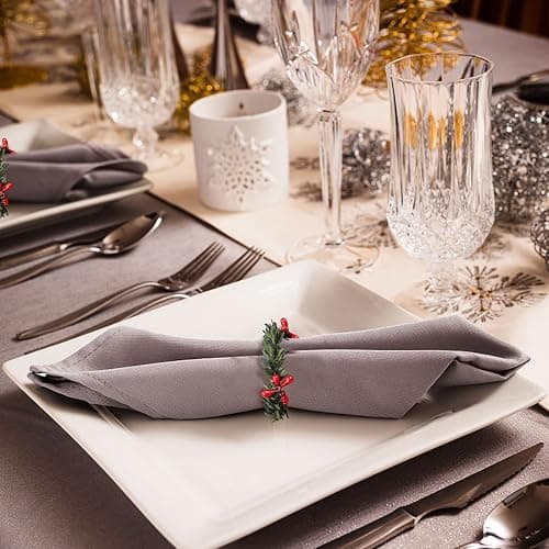 Christmas Napkin Rings Set of 12, Pine Needles Wreath with Red Berry Napkin Holder for Winter, Family Gathering, Banquet, Xmas Serviette Buckles for Table Setting (Pine Needles&Berry) thumbnail 4