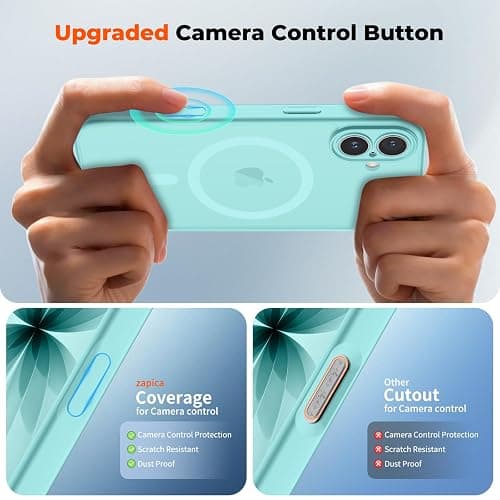 zapica Magnetic for iPhone 17 Case, Upgraded [Camera Control Button] [Full Camera Protection] [with 1 Screen Protector] Translucent Matte Shockproof Protective Phone Cover, Aqua Green thumbnail 4