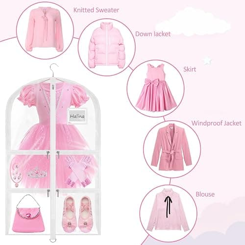 Wsaeig Garment Bags for Dance Costumes - 40 Inch Clear PVC with 5 Zipper Pockets (3 Pack, White) - Kids Dance Garment Bag for Dancers, Hanging Clothes Storage, Competitions & Travel (‎Clear White) thumbnail 6