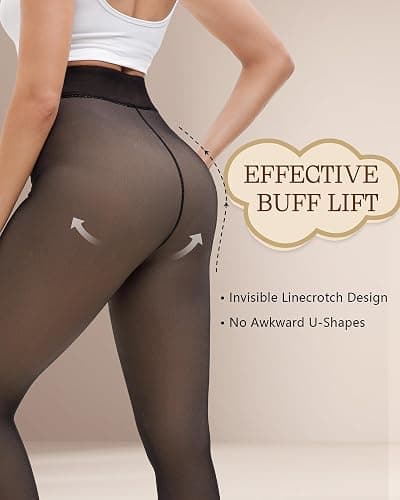 Bebila Fleece Lined Tights Women, Fake Translucent Warm Tights for Winter Sheer Pantyhose Thermal Leggings thumbnail 2