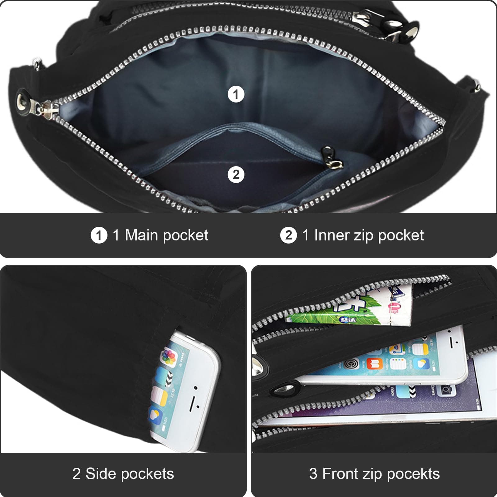 KXF Women's Crossbody Bag Waterproof Nylon Casual Shoulder Bag Messenger Bag Travel Purse Handbag with Multi Pocket thumbnail 5