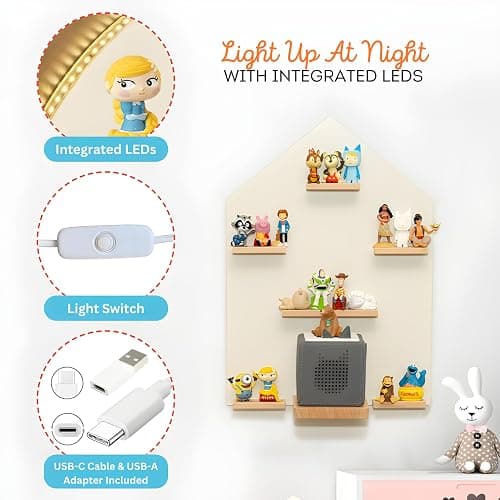 BigStep Large LED Magnetic Shelf for Tonies - Compatible with Toniebox and Tonies Characters - Metal Strips on Top and Bottom - Hang on Wall or Use Free Standing - Comparable to Tonies Shelf thumbnail 4