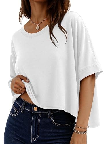 rosemia Oversized Tshirts for Women Summer Graphic Half Sleeve Crop Tops Casual Blouses 2026 - Image 1