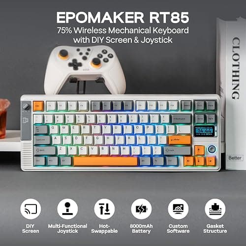 EPOMAKER RT85 Wireless Mechanical Keyboard with Joystick & DIY Screen, 8000mAh, BT/USB/2.4Ghz, Hot-Swap, PBT Keycap, Creamy Gasket, 75% Gaming Keyboard, US QWERTY (White, Creamy Jade Switch) thumbnail 2