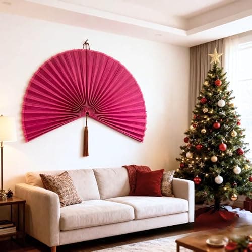 ChumDecor Fan Wall Decor,Large Bamboo Fan Wall Art for Boho Hanging Headboard,Decorative Folding Fan for Over Bed Decorations, (Pink, 31inch) thumbnail 2