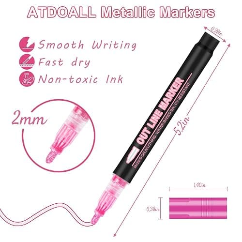 ATDOALL Double Line Outline Markers, 24 Colors Self-Outline Metallic Markers Super Squiggles Shimmer Outline Marker Set for Drawing, Birthday Greeting Card, Doodling, Journal, DIY Art Crafts thumbnail 2