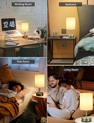 HSLighting Bedside Lamps, Touch Control Table Lamp 3-Way Dimmable Small Lamp with 3D Pleats Fabric Shade LED Minimalist Nightstand Warm White for Christmas Xmas Bedroom Living Room Gift Decor thumbnail 4