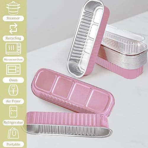 20PCS Rectangle Mini Loaf Pans With Lids,Mini Cake Pans with Lids,Disposable Ramekins Baking Cups Muffin Tins Cupcake Cups for Wedding Birthday Party,6.8oz（Pink） thumbnail 6