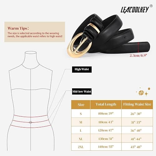 2 Pack Women Leather Belts for Jeans Dress Fashion Ladies Belt with Gold Silver Buckle thumbnail 5