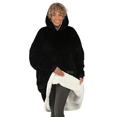 THE COMFY Original | Sherpa Lined Microfiber Fleece Wearable Blanket With Hood From Shark Tank, Oversized Design With Pocket - Image 1