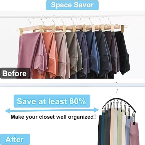 Legging Organizer Closet Organizers and Storage, Pants Hangers Space Saving with 10 Clips, 2 Pack Multi-Function Clothes Hangers for Leggings, Pants, Jeans, Skirts, Hats, Scarves, Socks (Black) thumbnail 4