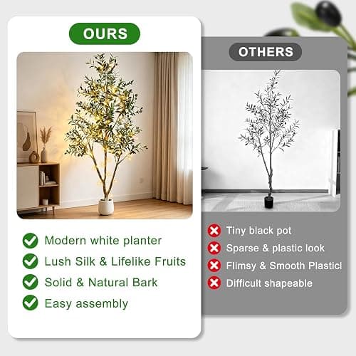6FT Artificial Olive Tree with Lights & Planter, Realistic Faux Olive Plant | Realistic Silk Olive Tree For Living Room & Home Office, With Lifelike Fruits, Warm Lights, Planter & Natural Decor Design thumbnail 8