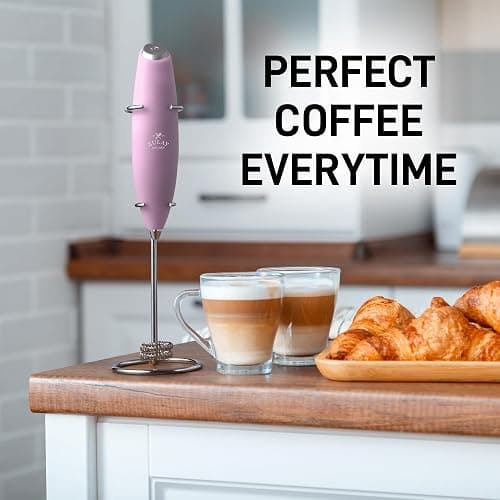 Zulay Kitchen Powerful Double Whisk Milk Frother Handheld - Foam Maker With Stand - Whisk Drink Mixer for Coffee, Mini Foamer for Latte, Matcha, Frappe, Hot Chocolate & Cappuccino - Magnetic Pink thumbnail 6