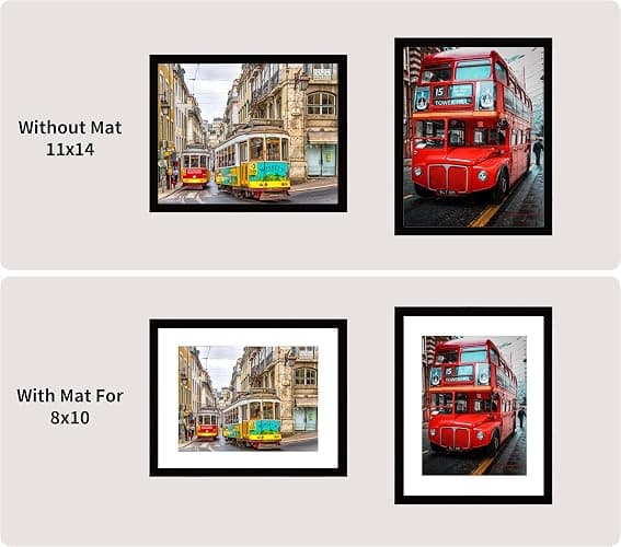 Pojah 11x14 Picture Frame Set of 4, Black Photo Frame With Mat for 8x10 or 11x14 Without Mat, PVC Glass, Wall Home Office Decor thumbnail 4
