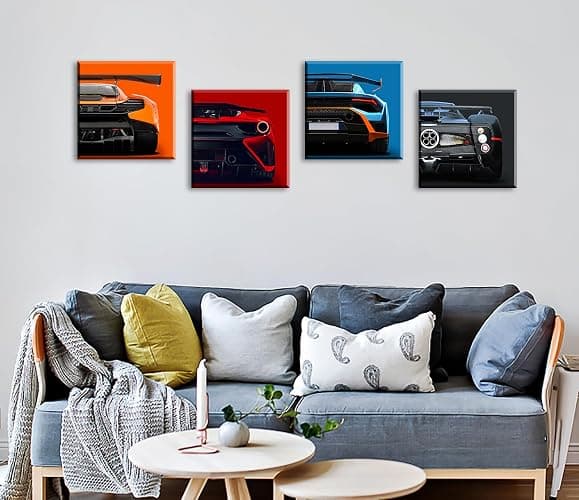 JiazuGo Modern Car Posters Decor Mens Room Wall Art Prints Classic Supercar Picture Paintings for Boys Room Cool Racing Sports Car Canvas Poster Decor Man Cave Car Room Bedroom Office with Frame thumbnail 2