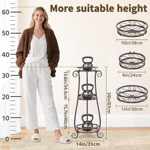 LASZOLA 3 Tier Bronze Metal Plant Stand for Multiple Large Planters Indoor Outdoor Organizer, Heavy Duty Tall Flower Stand for Corner Patio Bathroom Office, Modern Sturdy Vertical Iron Rack, Cat Proof thumbnail 3