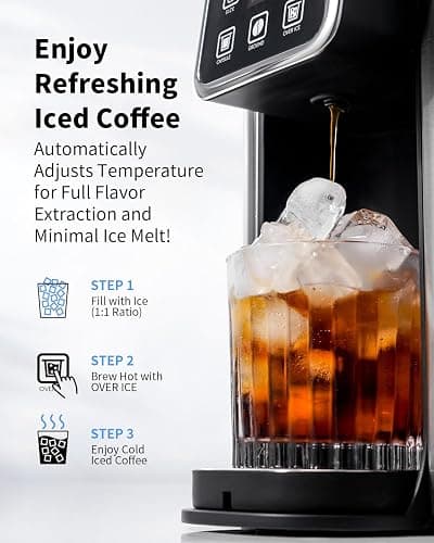 KIDISLE Hot & Iced Coffee Maker with Bold Setting, Single Serve Coffee Maker for K Cup and Grounds, 6-14 Oz Brew Sizes, 50 Oz Removable Water Tank, One Cup Coffee Machine with Reusable Filter, Black thumbnail 5