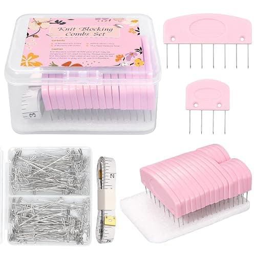 120 Pcs Knit Blocking Combs Pins Kit, 20Pcs Pink Color Knit Blockers Pins Kit, 100 T-pins for Blocking Knitting Crochet, Needlework Projects, Knitting Block Pins Tool for Blocking Mats - Image 1