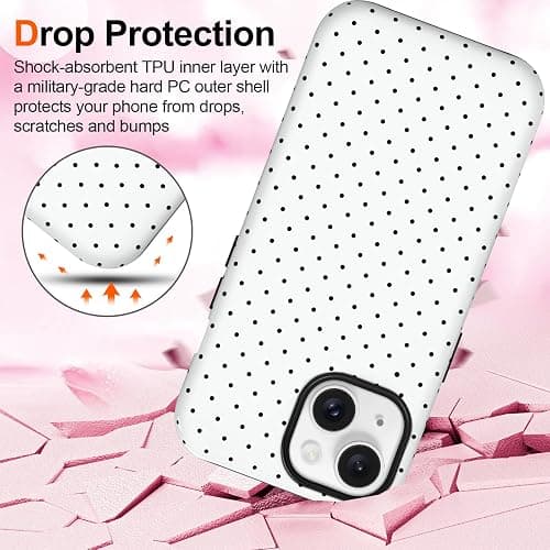 Hython for iPhone 15 Plus Case & iPhone 14 Plus Case Cute Polka Dot Aesthetic Simple Design 6.7", Heavy Duty Dual Layer Hard PC Soft TPU Bumper ShockProof Protective Phone Cover for Women Girls, White thumbnail 5