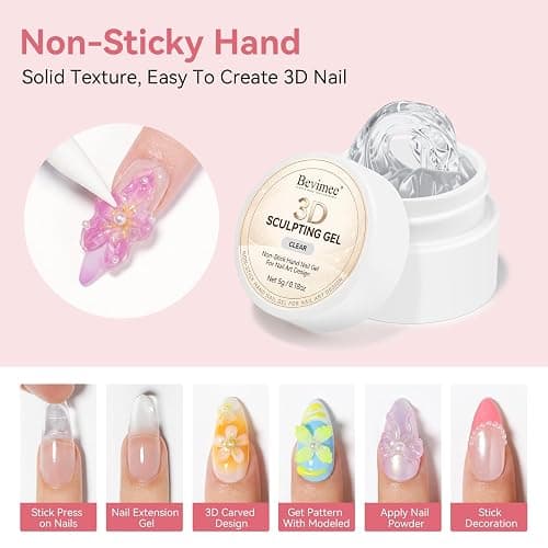 Bevimee 3D Molding Gel for Nails, 3D Nail Sculpting Gel for Nail Art | 3PCS Clear White Pink 3D Gels for Nails Non-Sticky for Carving Extension Sculpture Manicure Salon DIY at Home 5g/0.18 Oz thumbnail 3