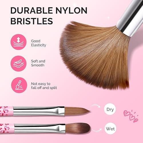 MelodySusie 3-Piece Acrylic Nail Brush Set, Sizes 8/10/14, Pink | Professional Nail Art Tool for Acrylic Application, Powder, Extension & 3D Carving thumbnail 5