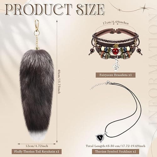 JaGely 3 Pcs Therian Grunge Accessories for Women Pride Symbol Necklace Fairycore Bracelets Fluffy Tail Keychain Cosplay Gift thumbnail 3
