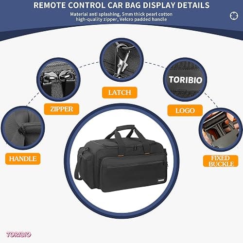 TORIBIO RC Car Bag for 1/14, 1/16 and 1/18 Car, Storage Bag for RC Cars with Bottom Clapboard for Support, Multipocket Protective RC Carry Case Tools Accessories, 15.4"x11.5"x7.4" thumbnail 6