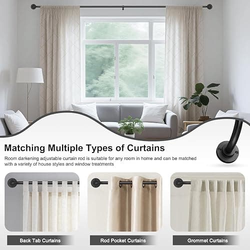 Curtain Rods for Windows 28 to 48 inch, 5/8 Inch Black Curtain Rod, Adjustable Wrap Around Curtains Rod, Blackout Curtains Rods, Metal Room Darkening Curved Cafe Small Drapery Pole, Matte Black thumbnail 7