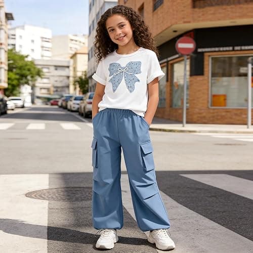 Voxikodex Girls Clothes 2 Piece Cute Butterfly Print T-Shirt Tops & Cargo Pants Spring Summer Outfits Teen Tween Girls 9-14Y thumbnail 5