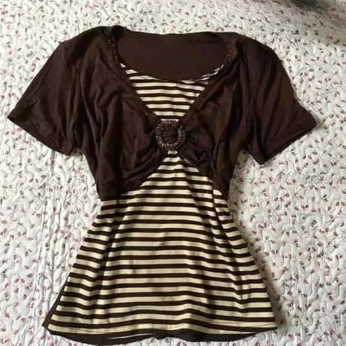Y2K Grunge Shirts Alt Emo Clothes Cute Whimsical Short Sleeve Top | Vintage Graphic Tees, 2000s Goth Top Aesthetic Tee, Harajuku Grunge Clothes, Music Note Shirt, Streetwear thumbnail 2