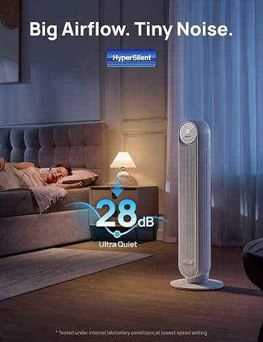 Dreo Tower Fan for Bedroom, 25ft/s Velocity Quiet Floor Fan, 90° Oscillating Fans for Indoors with 4 Speeds, 4 Modes, 8H Timer, Standing Fans, Bladeless Fan, White (DR-HTF007) thumbnail 4