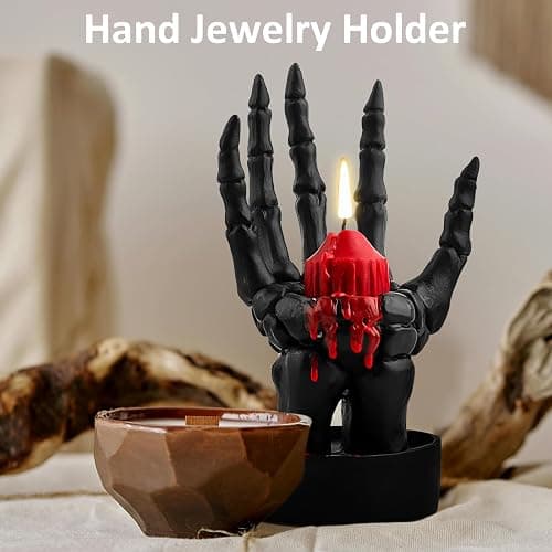 Halloween Decorations Indoor Skeleton Hand Ring Holder Tealight Candle Holder for Gothic Table Decor Jewelry and Earring Organizer Black thumbnail 6