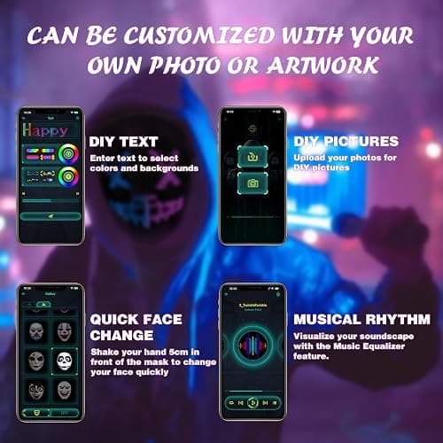 Depointer Life Led Mask with Rechargeable Bluetooth-compatible App Controlled, Customizable Shining Mask, Lighted Face Transforming Mask, unisex-Adult - Rechargeable thumbnail 6