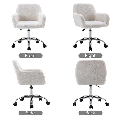 KCC Faux Fur Vanity Makeup Desk Chair, Comfy Fluffy Swivel Modern Leisure Armchair with Wheels, Upholstered Fuzzy Height Adjustable for Teens Women Girls Elegant Home Office thumbnail 7