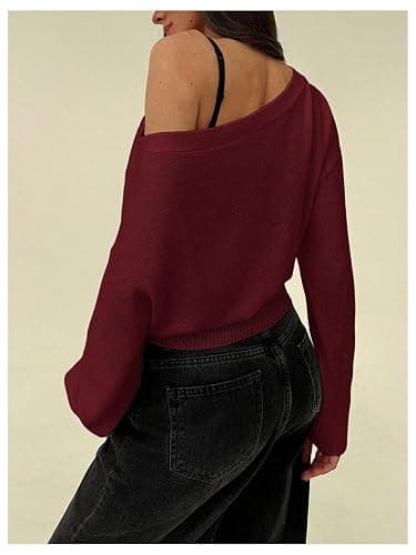 RoseSeek Women's Off The Shoulder Sweater Long Sleeve Knit Pullover Cinched Waist Tops Trendy Fall Outfits thumbnail 2