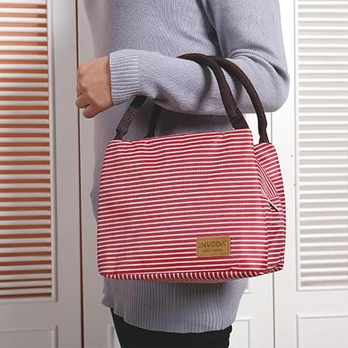 2PCS Lunch Bags Reusable Lunch Tote Bags Portable Lunch Cooler Bag Lunch Holder Insulated Lunch Box Bag for Picnic Office Beach (Green+Red) thumbnail 8