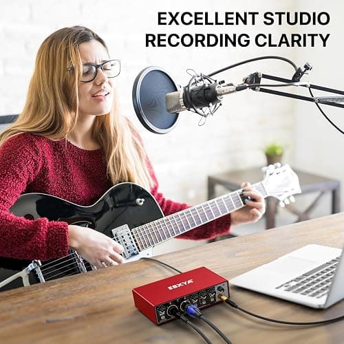 EBXYA 2i2 USB Audio Interface for PC Recording, 24-bit/192kHz Plug and Play USB Interface +48V Phantom Power for Music, Studio, Guitar, Podcast, Streaming(Metallic Red) thumbnail 6