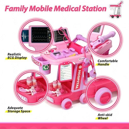 Liberry Toddlers Doctor Kit Toy for Girls Boys Ages 2 3 4 5, Pink | Kids Doctor Playset with Cart, Costume & Stethoscope, Role Play, Pretend Play Medical Toys, Birthday Gift thumbnail 6