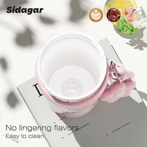 Sidagar 24 oz Stainless Steel Tumbler with Lid and Straw, Insulated Coffee Mug, Leak Proof, Portable Iced Travel Water Bottle, Reusable Thermal Coffee Cup, Floral Pink thumbnail 6