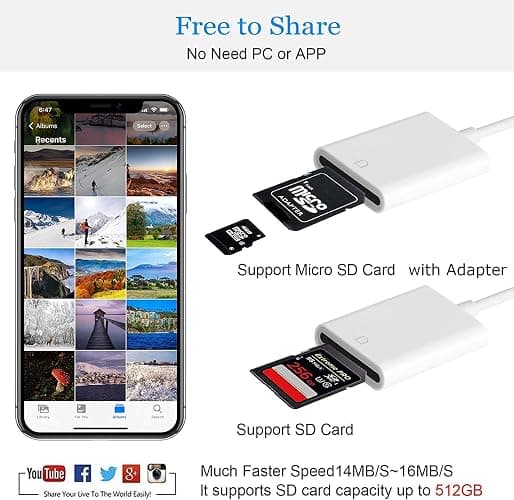 Lightning to SD Card Camera Reader [Apple MFi Certified] iPhone SD Card Reader, Memory Card Adapter Camera Card Viewer Reader for iPhone 14/13/12/11/X/XS/XR/8/7 iPad, Plug and Play thumbnail 3