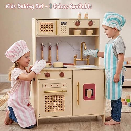 Kid Apron and Chef Hat Set, 3 Pcs Children Cooking Baking Set Kits Role Play Chef Toy Kid Cooking Gift for Girls Boys (Pink) thumbnail 7