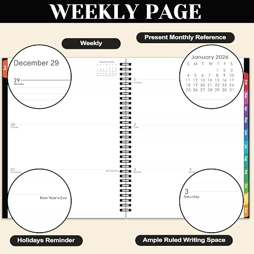2026 Planner - 2026 Planner Weekly and Monthly, JAN. 2026 - DEC. 2026 11'' x 9'', Planner 2026 with Colorful Tabs, Premium Paper, Twin-wire Binding - Classic Black thumbnail 5