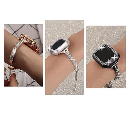 Secbolt Bling Band and Case Compatible with Apple Watch Band 38mm 40mm 41mm 42mm 44mm 45mm, Women Dressy Metal Bracelet with Rhinestone Bumper for iWatch Series 9/8/7/SE/6/5/4/3/2/1 thumbnail 6