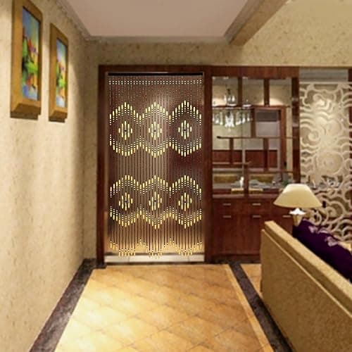 Headery Beaded Curtain, Handmade Wood Bead Curtain Door Beads Beaded Door, Exquisite Room Decor Doorway Beads Hanging Door Beads for Bedroom Bathroom Kitchen Restaurant (Beige&Brown) - Beige&brown thumbnail 4