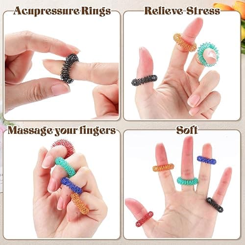 Blulu 50 Pcs Acupressure Fidget Rings Spiky Sensory Finger Rings Finger Acupressure Set for Teens, Adults, Silent Stress Reducer and Massager(Orange, Red, Green, Black, Dark Blue) thumbnail 3