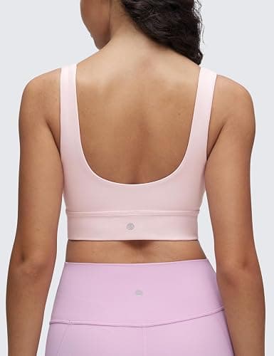 CRZ YOGA Butterluxe U Back Longline Sports Bras for Women - Scoop Neck Padded Yoga Workout Crop Top with Built in Pads thumbnail 2