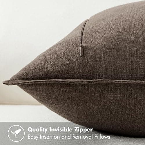 MIULEE Decorative Linen Pillow Covers 18x18 Inch Coffee | Boho Farmhouse​ ​Fall Autumn Couch Throw Pillows for Bed, Pack of 2 Accent Modern Pillowcases, Sofa Livingroom Home Decor thumbnail 6
