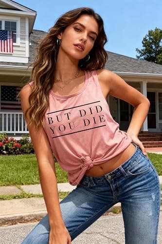 AIMITAG But Did You Die Muscle Tank Top Women Workout Tank Vacation Shirt Casual Letters Print Sleeveless Holiday Shirt thumbnail 4