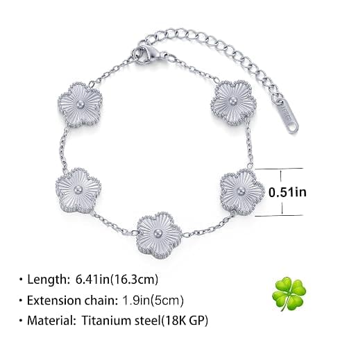 TICVSS Four Leaf Clover Bracelet for Women 18K Gold Plated Stainless Steel Lucky 4 Leaf Gold Link Bracelet Jewelry Gift for Women thumbnail 2