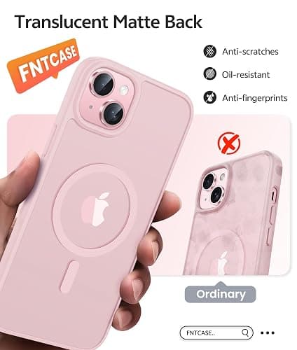 FNTCASE for iPhone 15/14/13 Case, Fit for Magsafe, Glass Screen Protector | Translucent Matte, Magnetic Phone Cases, 14FT Military Grade Drop Protection, Slim Shockproof Protective Cover, Light Pink thumbnail 6